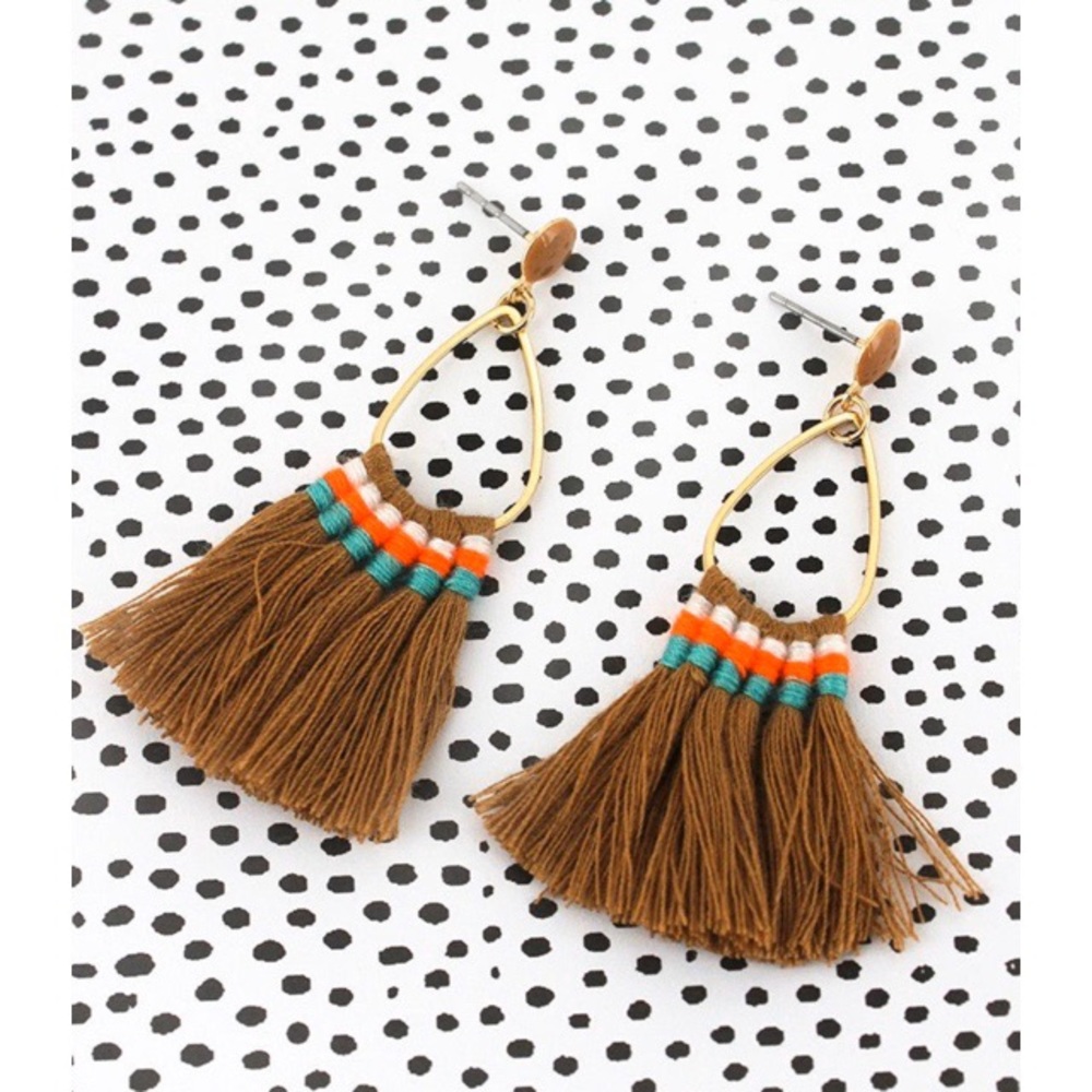 Teardrop Brown Tassel Earrings